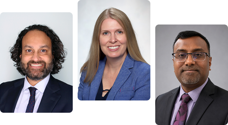 Portrait lineup of three Mayo Clinic Executive Health physicians, each facing forward and smiling.