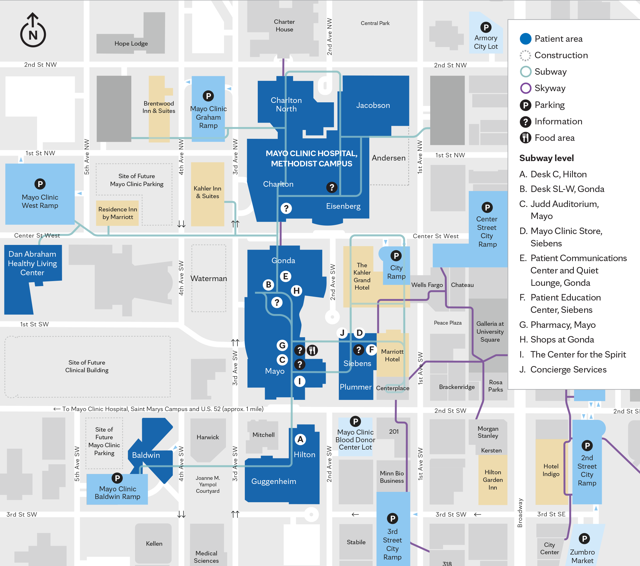 Parking map for Downtown Campus of Mayo Clinic in Rochester, Minnesota